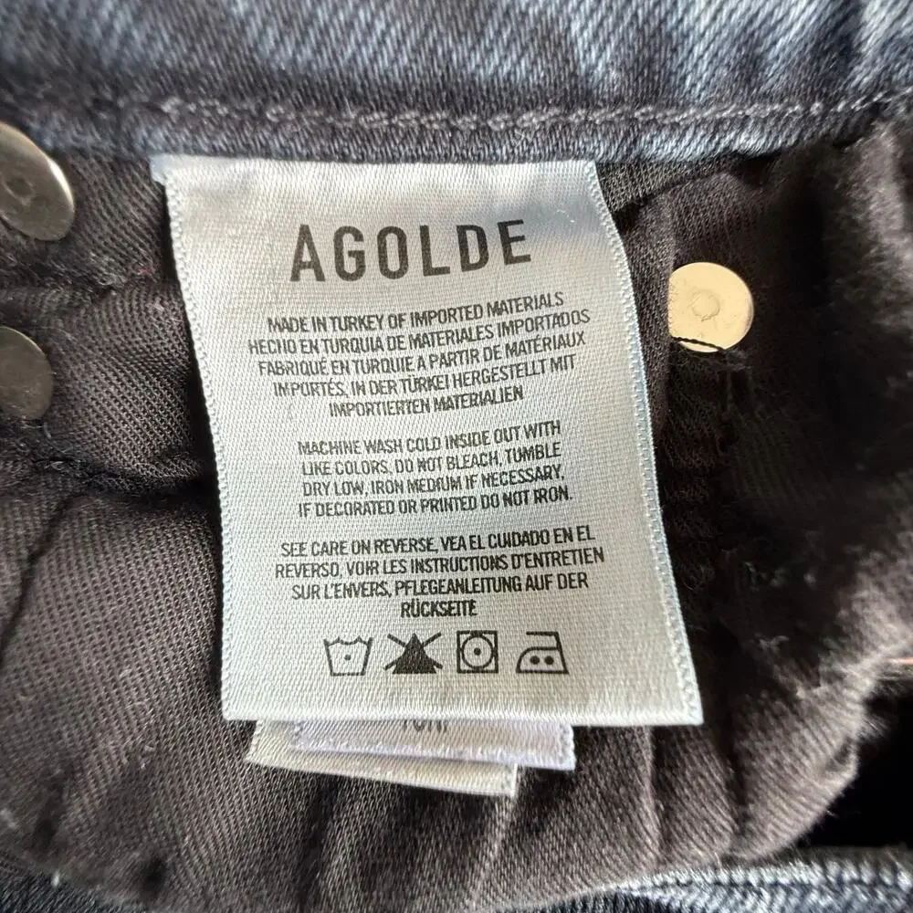 Agolde Toni Mid Rise Straight Leg Distressed Jeans Black‎ Denim Sz 26 Revolve